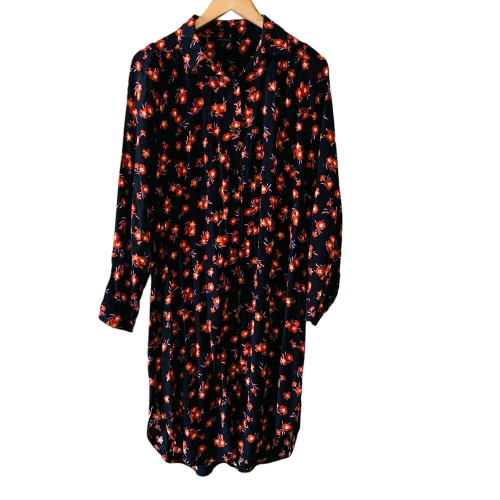 Ann Taylor Floral Button Up Shirt Dress Size S Small Black Multi - Picture 2 of 9